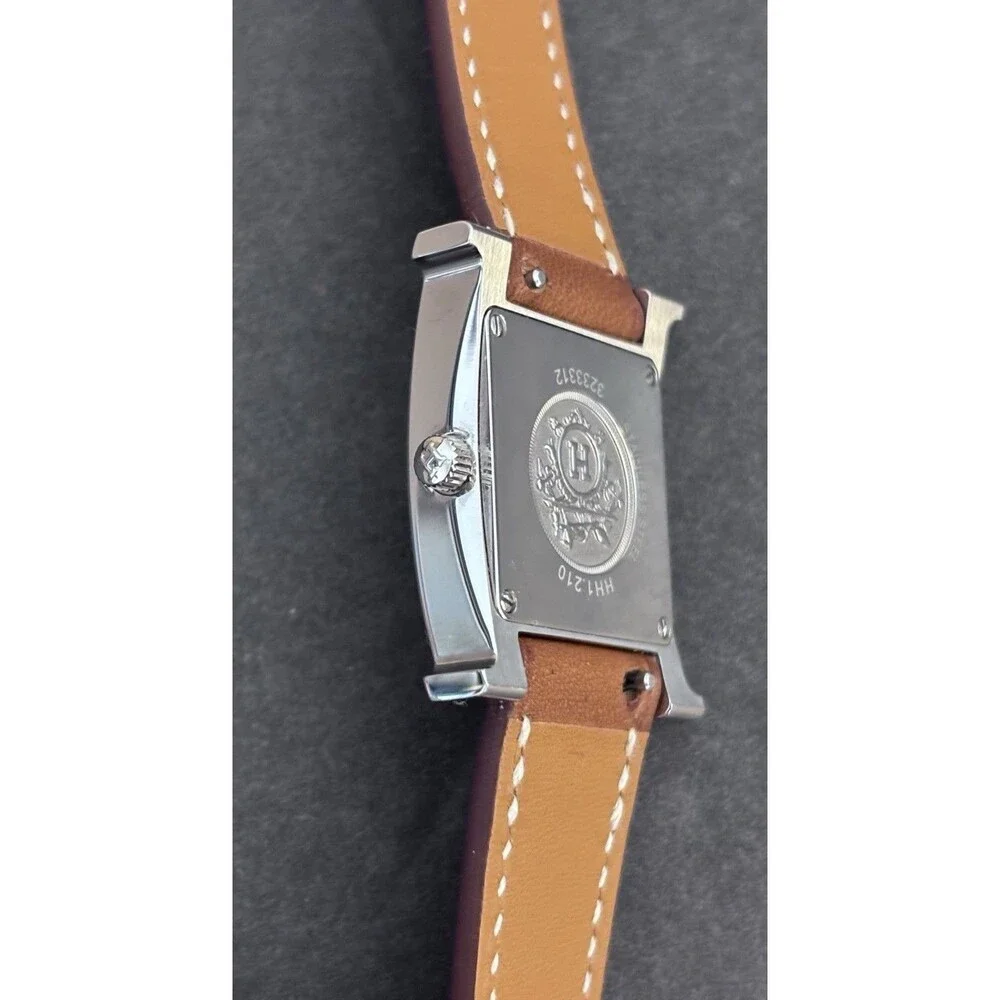 Hermes 21mm Stainless Steel And Natural Barenia Leather Here H PM Quartz Watch